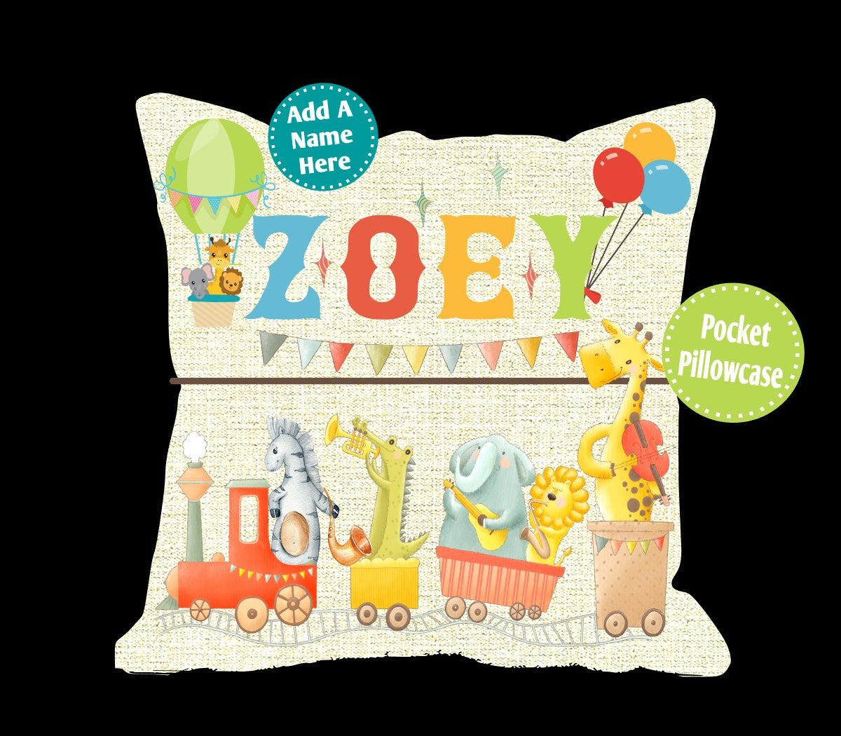 Animal Musical Train- Personalized- Pocket Pillow Digital Designs