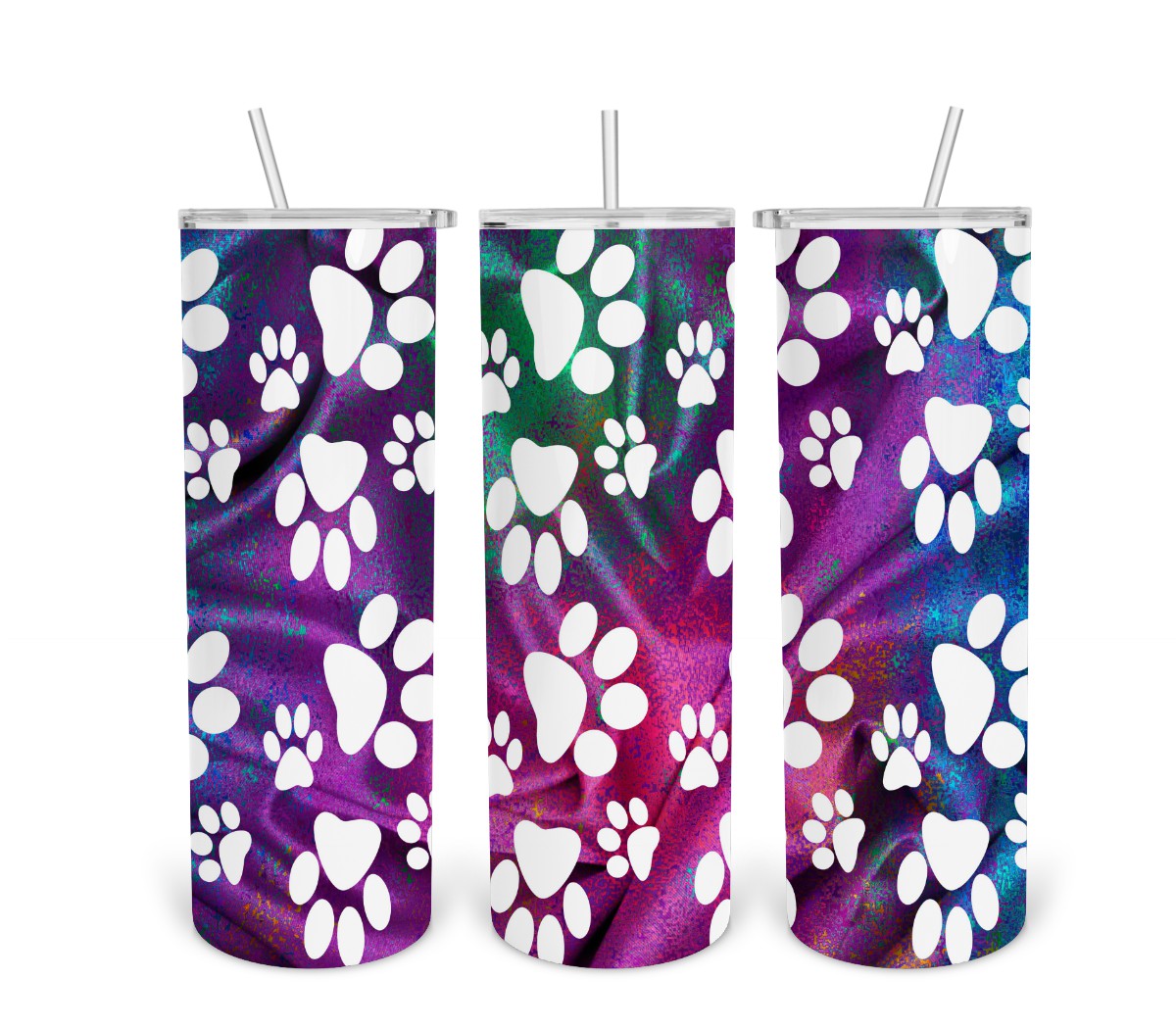 Dog Paw Prints On Rainbow Tumbler Print Transfer