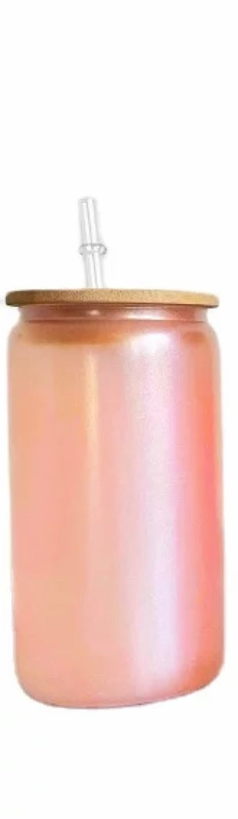16oz UV/Glow In The Dark Glass Cans With Bamboo Lids