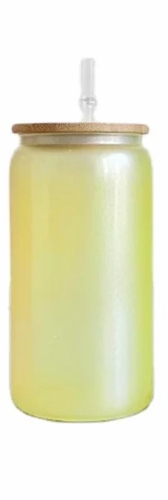 16oz UV/Glow In The Dark Glass Cans With Bamboo Lids