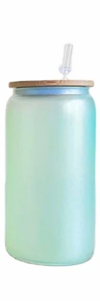 16oz UV/Glow In The Dark Glass Cans With Bamboo Lids