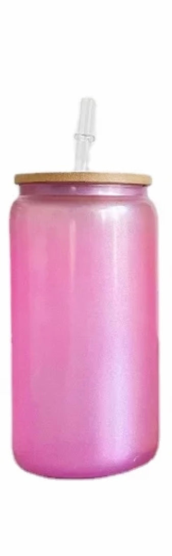 16oz UV/Glow In The Dark Glass Cans With Bamboo Lids