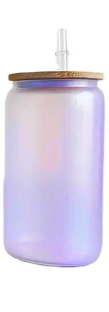 16oz UV/Glow In The Dark Glass Cans With Bamboo Lids