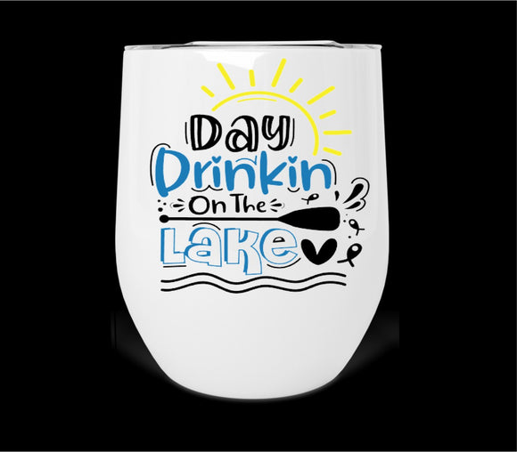 Day Drinking On The Lake Wine Tumbler Print Transfer
