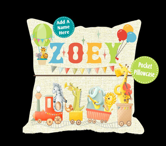 Animal Musical Train- Personalized- Pocket Pillow Digital Designs