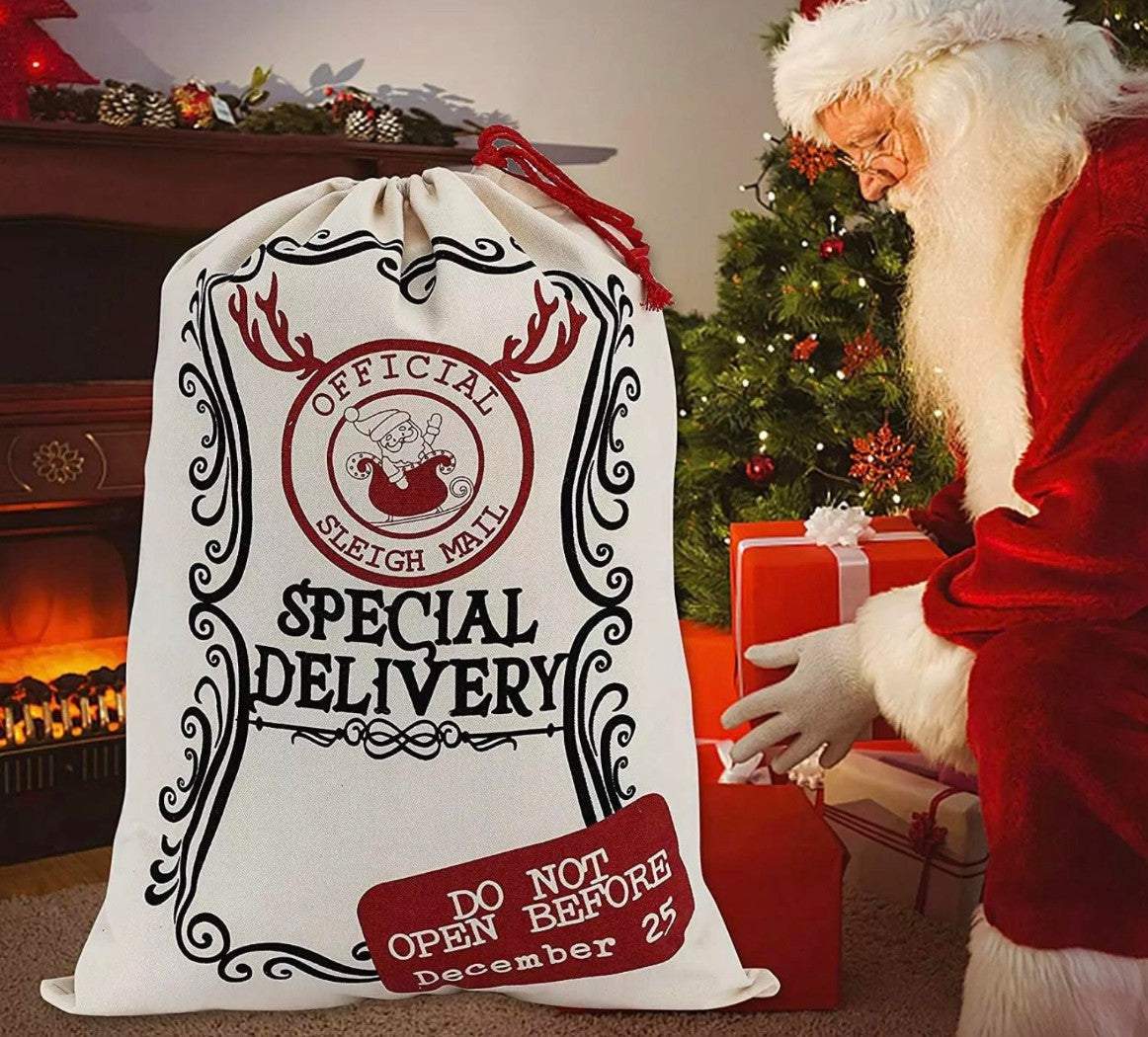 Linen Drawstring Bag- Santa Sack